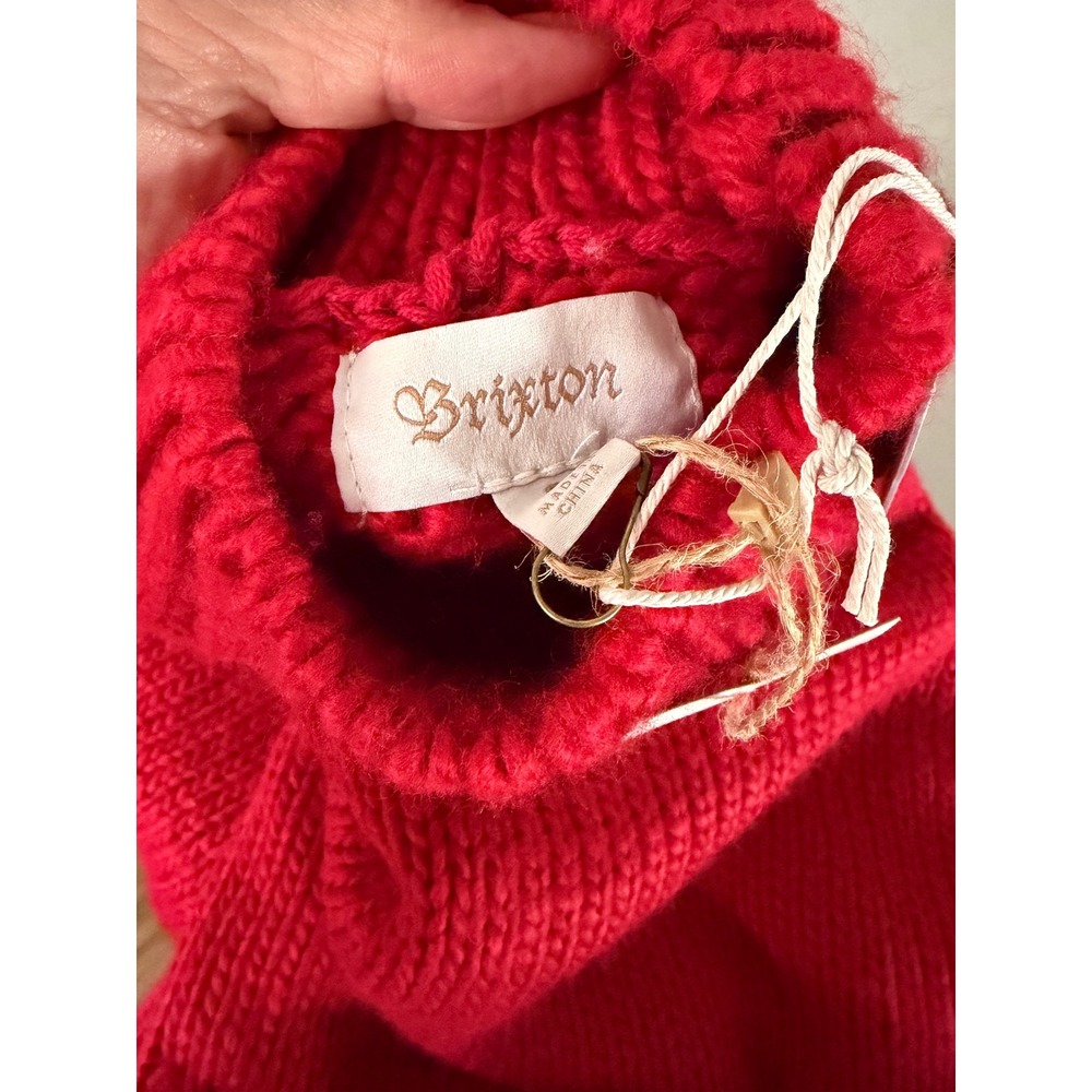 Brixton Womens Red Chunky Knit Mock Neck Puff Sleeve Sweater Small NWT - Picture 7 of 7